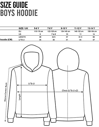 Maattabel voor jongens hoodie met afmetingen in cm.
