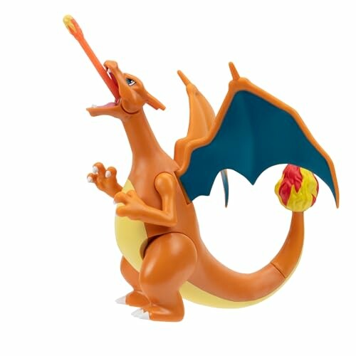 Speelgoedfiguur van Charizard met open mond en vleugels.
