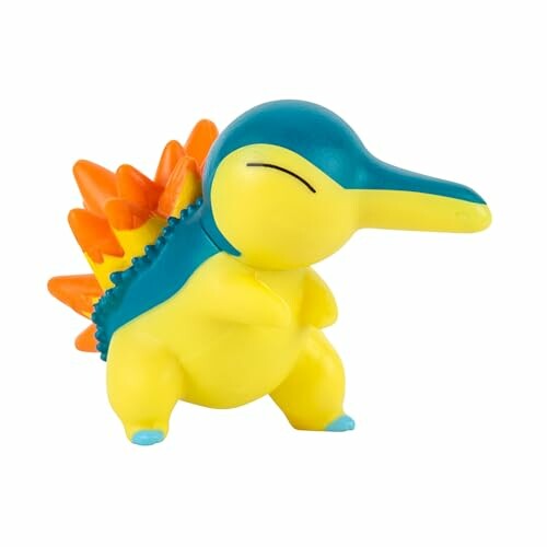 Kleine gele en blauwe Pokémon met vlammen op de rug