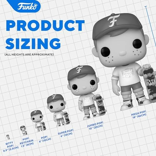 Verschillende maten Funko Pop-figuren naast elkaar