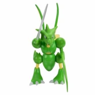 Groen insectachtig speelgoedfiguur met scherpe klauwen.