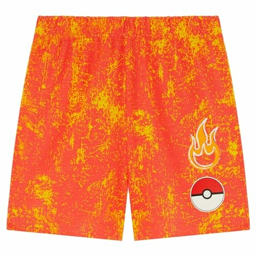 Oranje korte broek met vuursymbool en pokébal