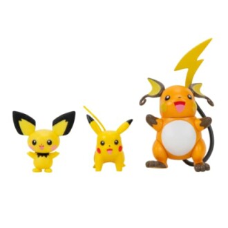 Speelgoedfiguren van Pichu, Pikachu en Raichu