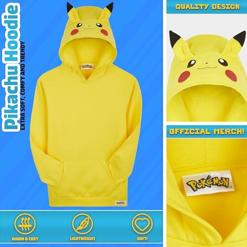 Gele hoodie met Pikachu-ontwerp en oortjes