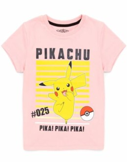 Roze T-shirt met Pikachu en Pokébal ontwerp