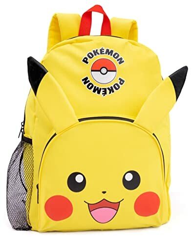 Gele rugzak met Pikachu-ontwerp en Pokémon-logo.