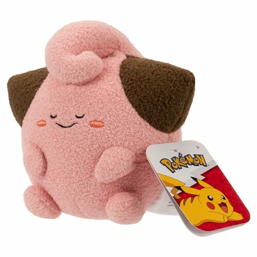 Roze pluchen Pokémon-knuffel met label.