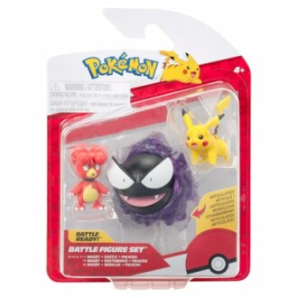Pokémon figuurset met Pikachu, Gastly en Magby in verpakking