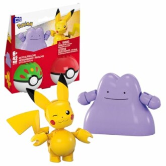 Bouwset met Pikachu en paarse Pokémon figuur