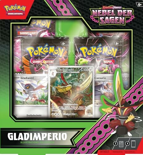Pokémon kaartspel verpakking met verschillende kaarten.