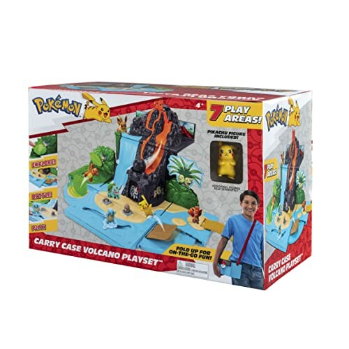 Pokémon speelset met vulkaan en figuren in draagtas