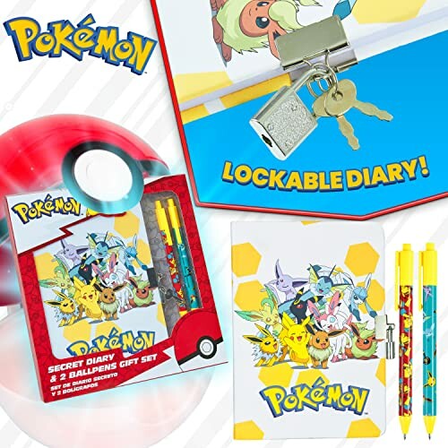 Pokémon dagboek met slot en pennen