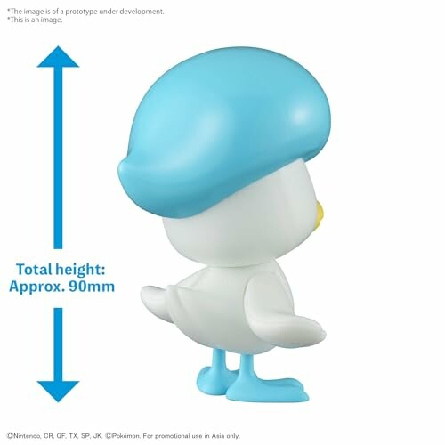 Blauw-witte eendachtige figuur met blauwe hoed.