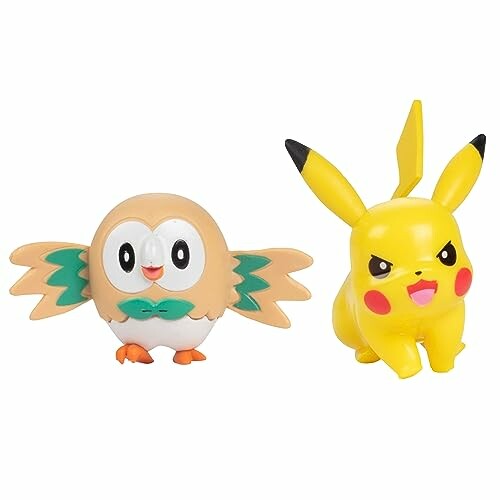 Twee Pokémon-figuren: Rowlet en Pikachu