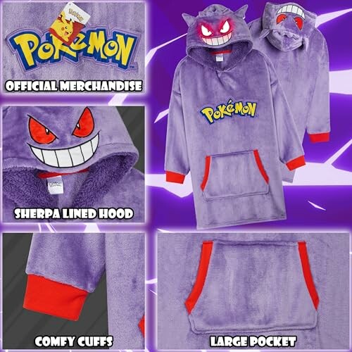Paarse Pokémon Gengar deken met capuchon en zakken
