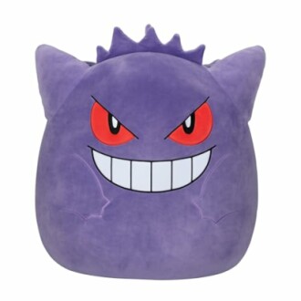 Paars pluche speelgoed van Gengar met glimlach.