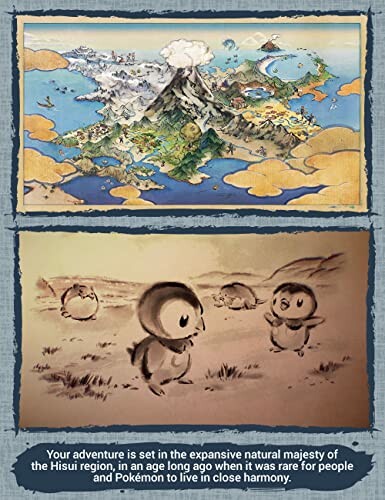 Kaart van de Hisui-regio en Piplup-tekening