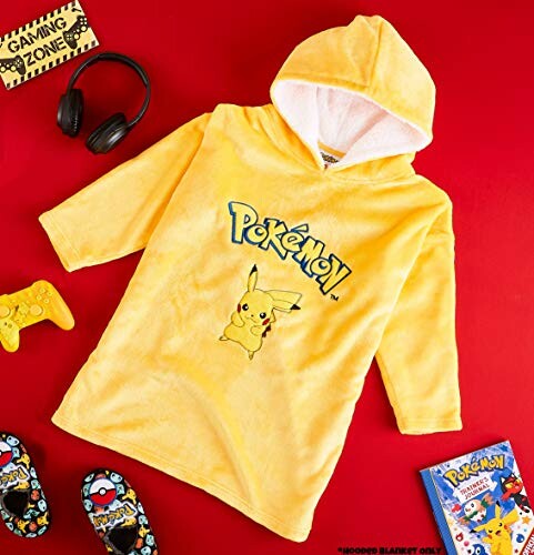 Gele Pokémon-hoodie deken met Pikachu-ontwerp