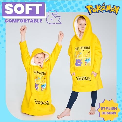 Twee kinderen in gele Pokémon hoodies