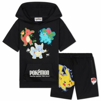 Zwarte Pokémon hoodie en korte broek met Pikachu en andere karakters
