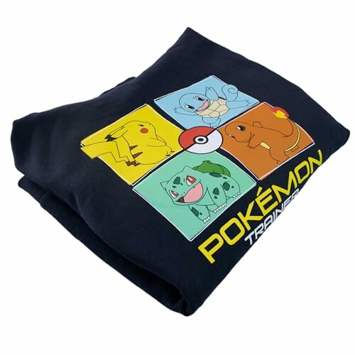 Zwarte trui met Pokémon-ontwerp en vier personages.