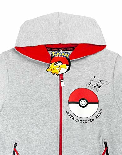 Grijze Pokémon hoodie met capuchon en rode voering