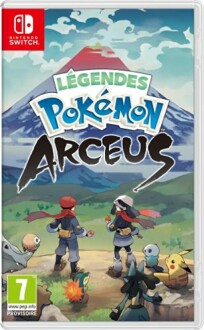 Videogamehoes van Pokémon Legends: Arceus voor Nintendo Switch met personages en Pokémon.