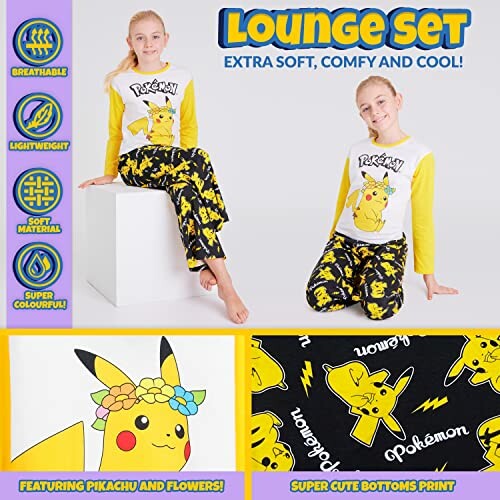 Kinderen dragen comfortabele Pokémon pyjama's met Pikachu-ontwerp.