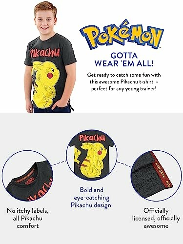 Kind in Pikachu T-shirt met opvallend ontwerp.