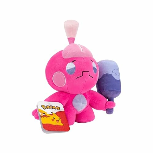 Roze Pokémon knuffel met kaart en paarse hamer.