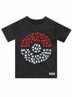 Zwart T-shirt met rood-witte Pokéball gemaakt van Pokémon-silhouetten.