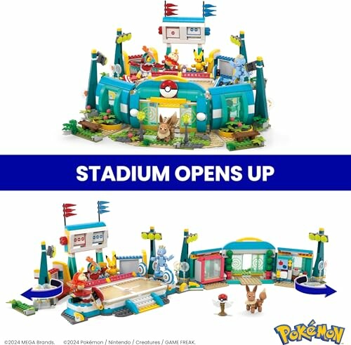 Bouwset van een Pokémon-stadion met open functie.