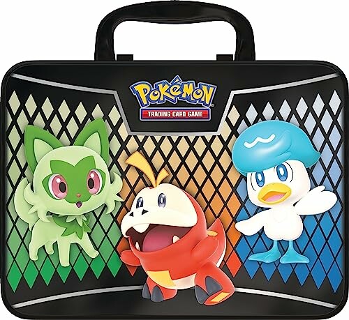 Pokémon karakters op een blikken doos voor ruilkaartspel