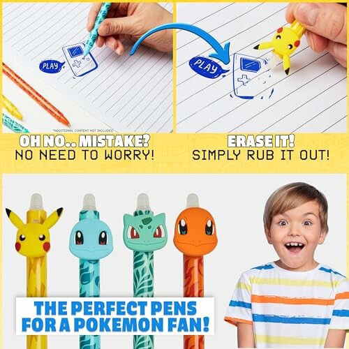 Pokémon pennen met gumfunctie en kind