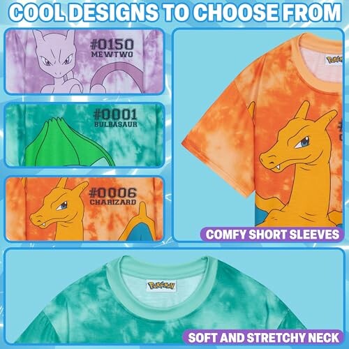 T-shirts met Pokémon-ontwerpen van Mewtwo, Bulbasaur en Charizard