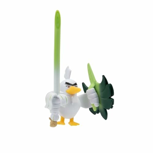 Speelgoedfiguur van een Pokémon met een prei als zwaard.