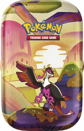 Blik met Pokémon Trading Card Game en kleurrijke vogel