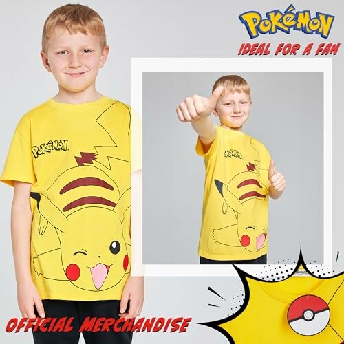 Jongen in gele Pokémon T-shirt met Pikachu