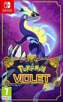Pokémon Violet Nintendo Switch hoesje met een krachtige draakachtige Pokémon op een paarse achtergrond.