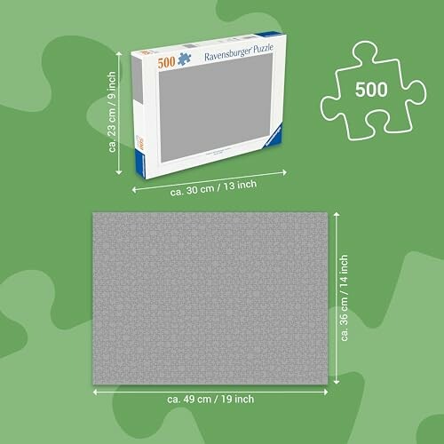 Afmetingen van Ravensburger puzzel met 500 stukjes.