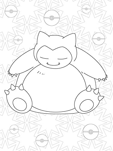 Kleurplaat van een slapende Pokémon Snorlax