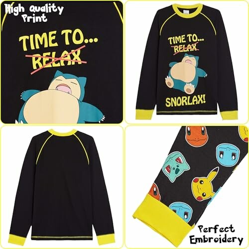 Zwart pyjamashirt met Snorlax en Pokémon-personages